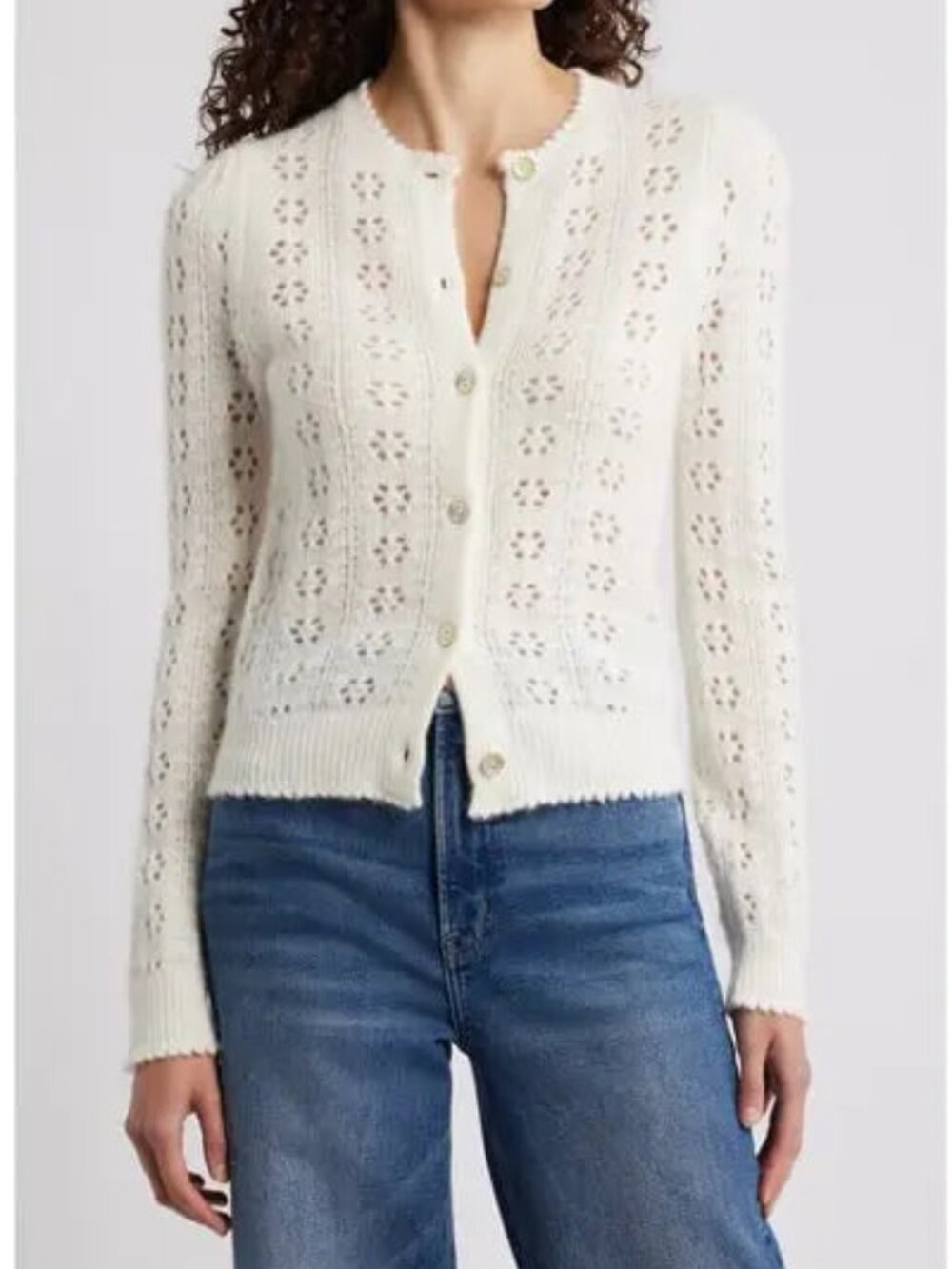 Doen NWOT Emery pointelle cardigan White SAMPLE S